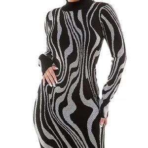 Black and Metallic Zebra Print Sweater Dress